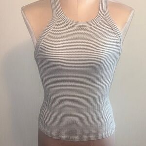 Zara White and Gray Striped Ribbed Tank